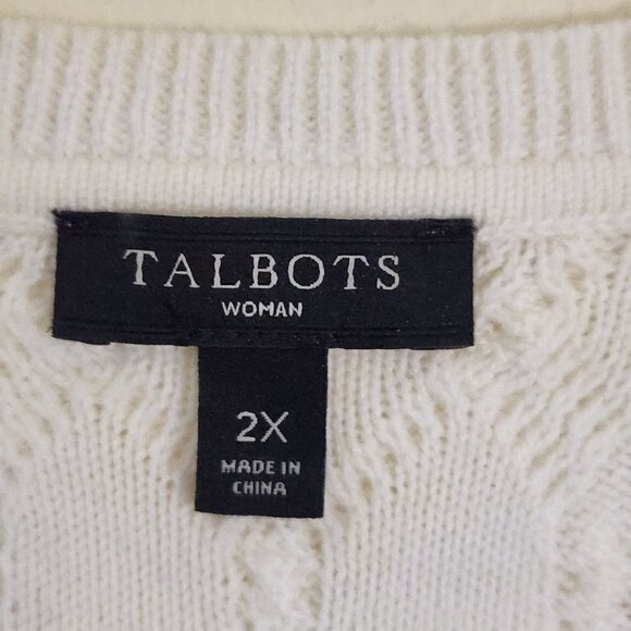 Talbots Ivory CableKnit Shoulder Button Detail Lambswool Blend Sweater Size 2X - Picture 5 of 6